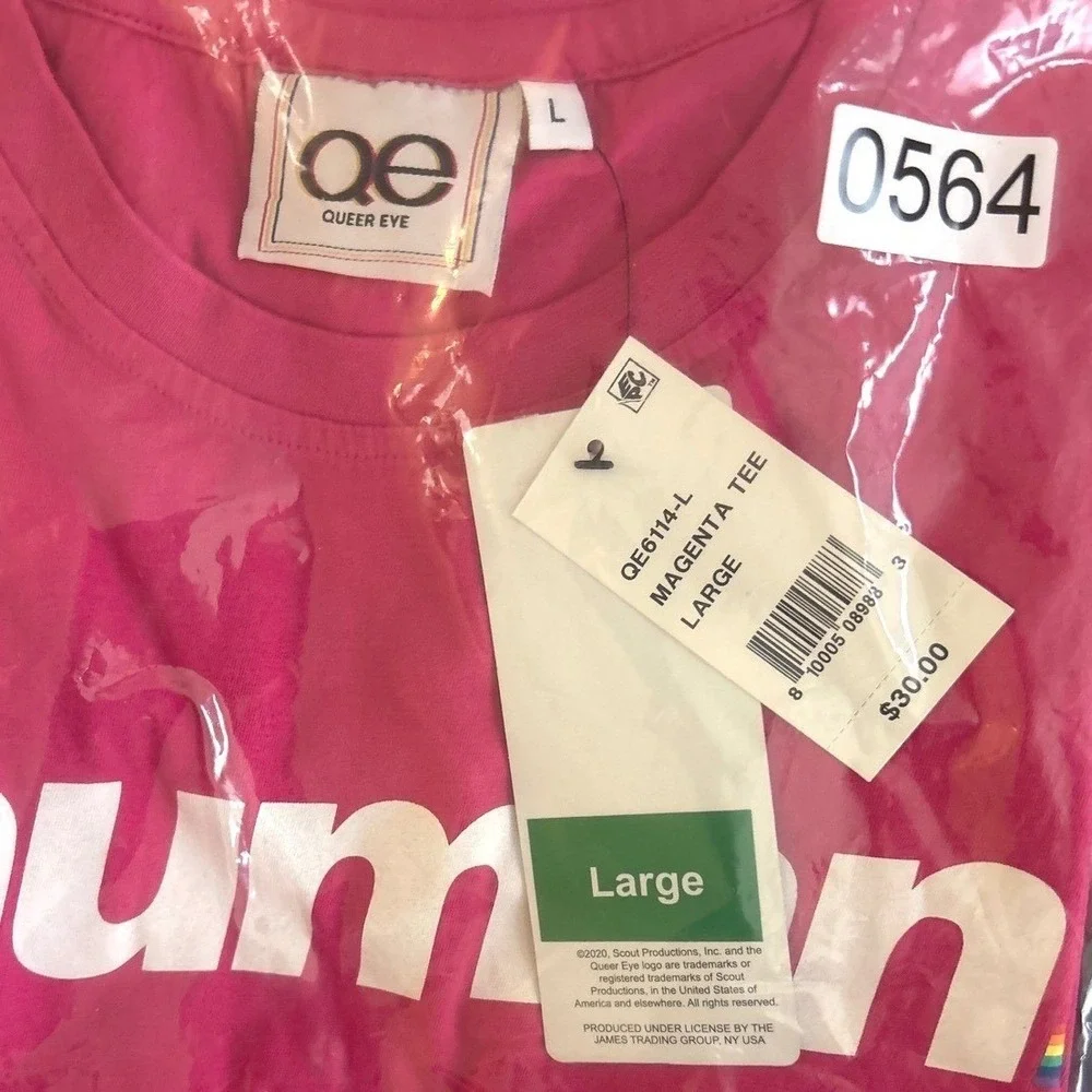 New W/Tags Queer Eye T-Shirt Pink Human Tee Rainbow Adult Unisex Sz.‎ L